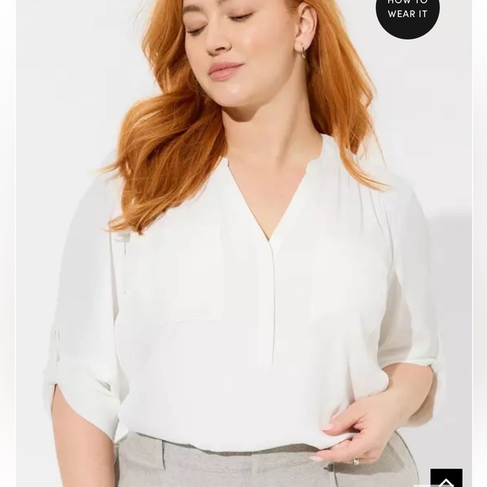 Torrid NWT 3x Harper 3/4 Sleeve Pullover Blouse White